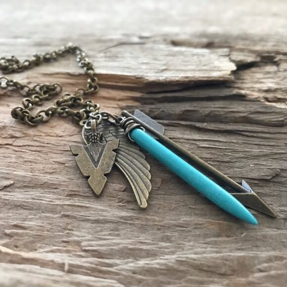 Tesoro Del Sol Other - Turquoise Spike Antique Brass Charm Necklace - 24 Inch Chain